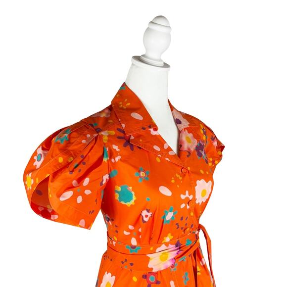 LHD Floral Cotton Poplin Midi Dress 0 Orange NEW - Picture 5 of 10